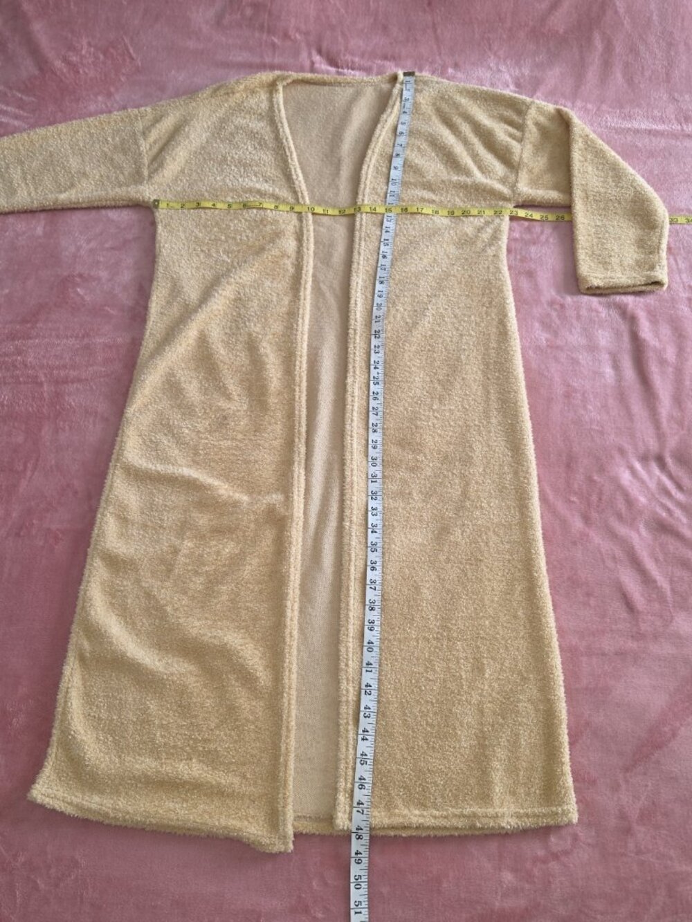 Beige Fleece 3-Piece Pajama Set Robe Tank & Pants w/ Pockets Size M - Picture 8 of 11